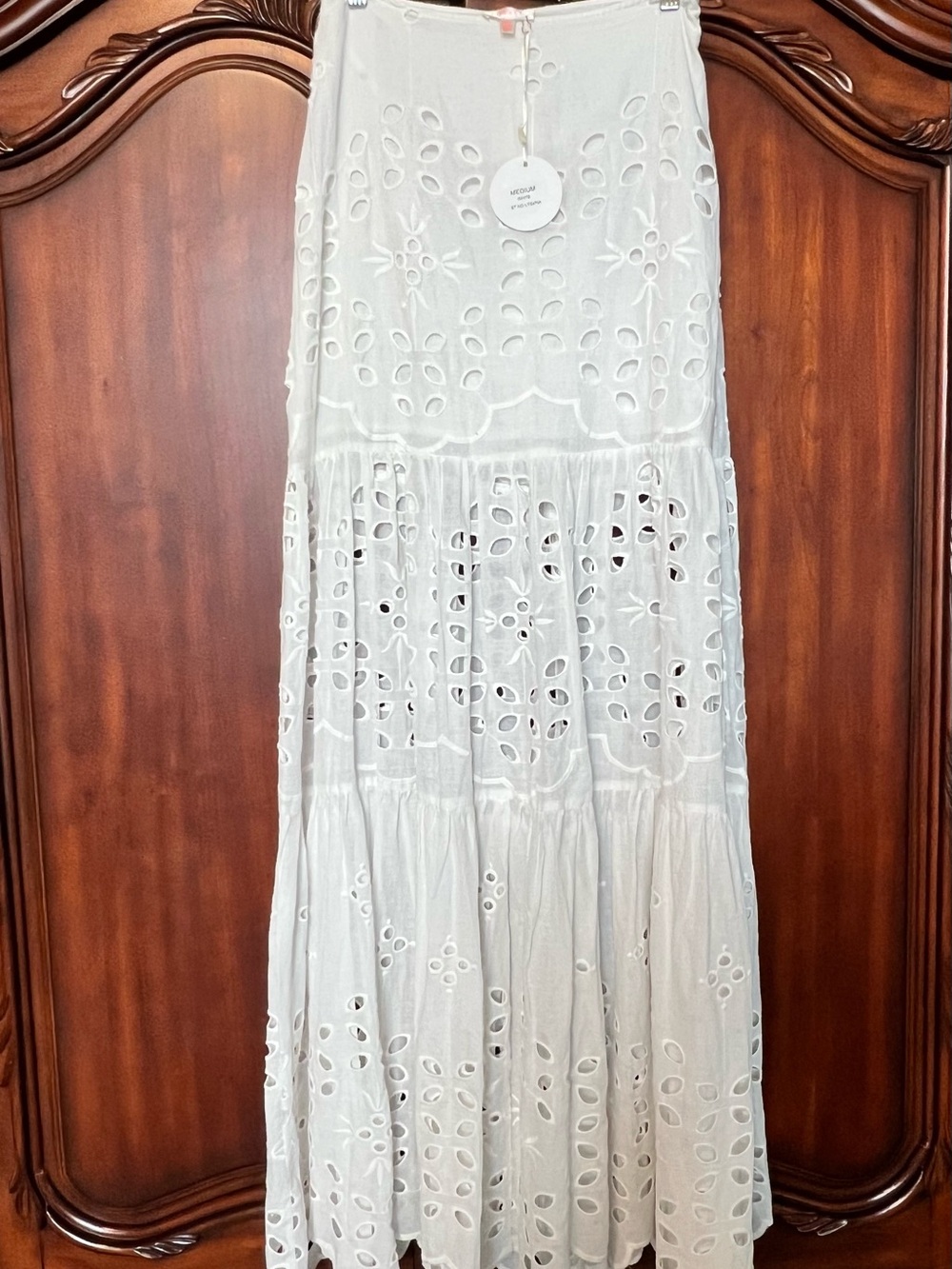 Women's White Eyelet Tiered Maxi Skirt